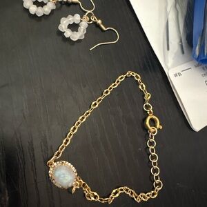 Genuine Moonstone Bracelet and Bead Earrings Set